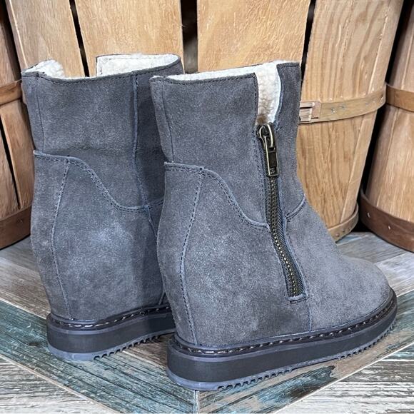 Aldo Gray Suede Shearling Fur Lined Zip-Up Wedge Heel Ankle Boots Women Size 6.5 - Picture 5 of 12